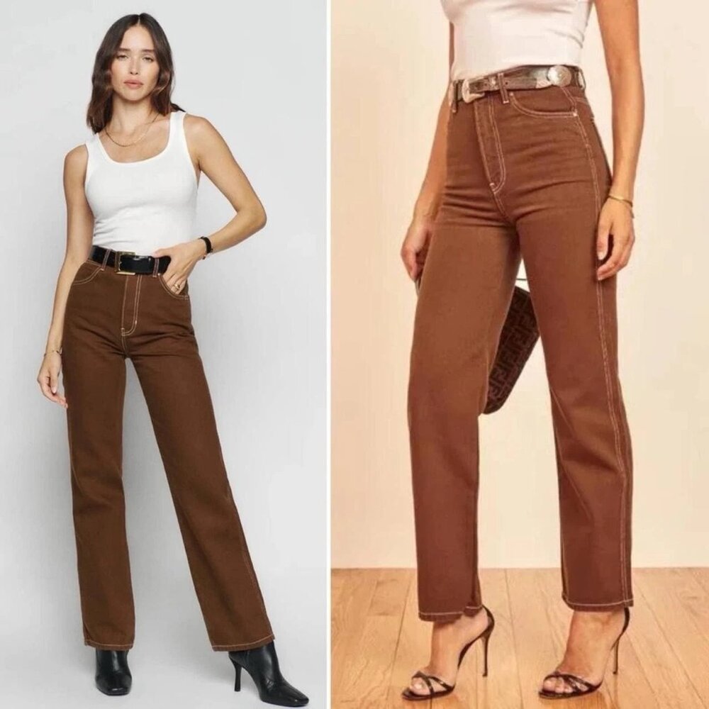 Reformation Womens Jeans Brown Cowboy High Rise Straight Denim Organic Cotton 26